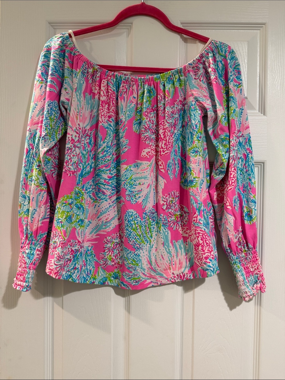 Lilly Pulitzer Hot Pink Floral Off-Shoulder Blouse